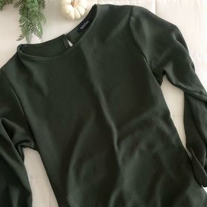 Boohoo Green Long Sleeve Dress Top
